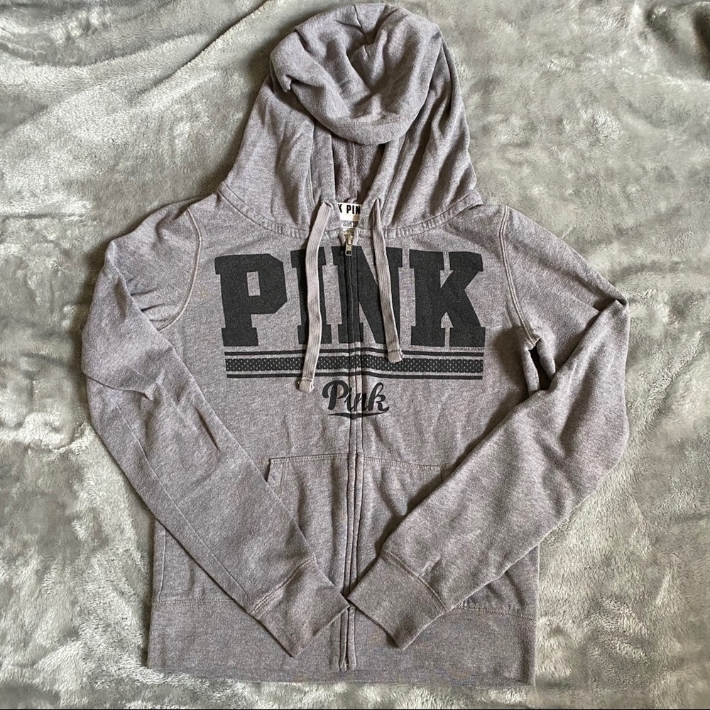Grey VS Pink logo Zip-up hoodie